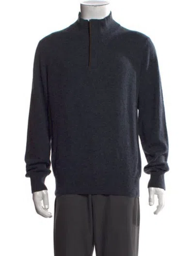 Pre-owned Paul Stuart Cashmere Mock Neck Pullover In Blue
