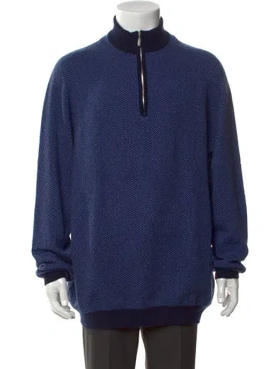 Pre-owned Paul Stuart Cashmere Patterned Pullover In Blue