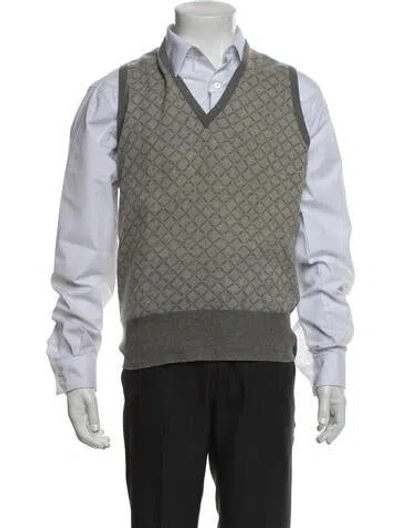Pre-owned Paul Stuart Cashmere Patterned Sweater Vest In Grey
