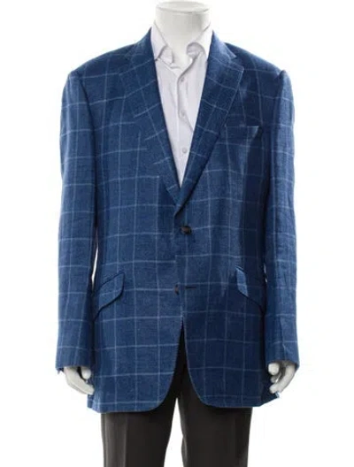 Pre-owned Paul Stuart Cashmere Plaid Print Blazer In Blue