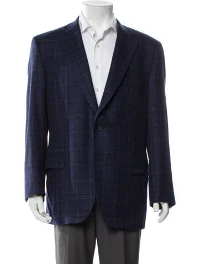Pre-owned Paul Stuart Cashmere Plaid Print Blazer In Blue