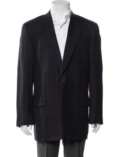 Pre-owned Paul Stuart Cashmere Plaid Print Blazer In Blue
