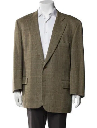 Pre-owned Paul Stuart Cashmere Plaid Print Blazer In Green