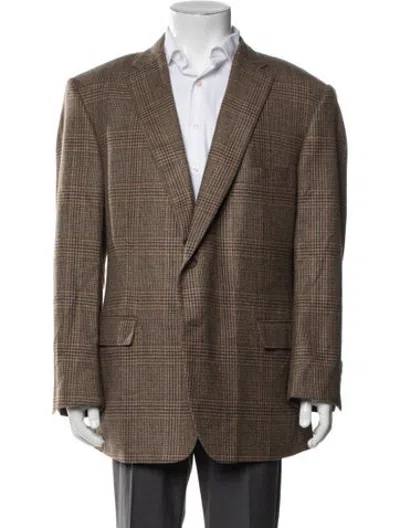 Pre-owned Paul Stuart Cashmere Plaid Print Blazer In Neutrals