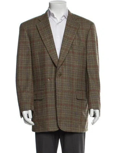 Pre-owned Paul Stuart Cashmere Plaid Print Peacoat In Green