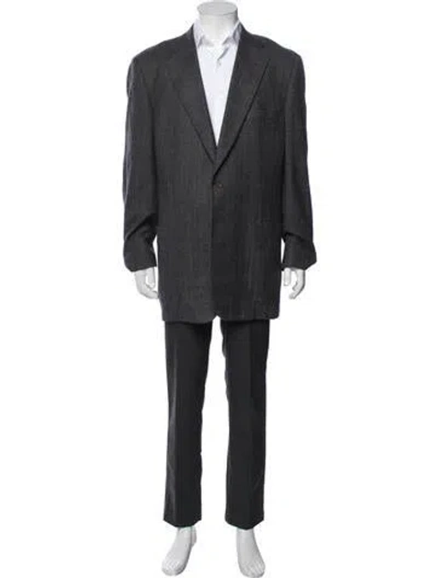 Pre-owned Paul Stuart Cashmere Plaid Print Two-piece Blazer In Grey