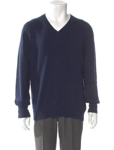 Pre-owned Paul Stuart Cashmere V-neck Pullover In Blue