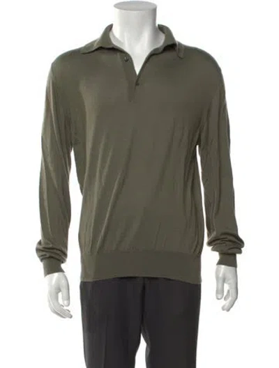 Pre-owned Paul Stuart Collar Long Sleeve Polo Shirt In Green