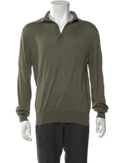 Pre-owned Paul Stuart Collar Long Sleeve Polo Shirt In Green