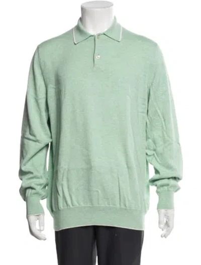 Pre-owned Paul Stuart Collar Long Sleeve Polo Shirt In Green