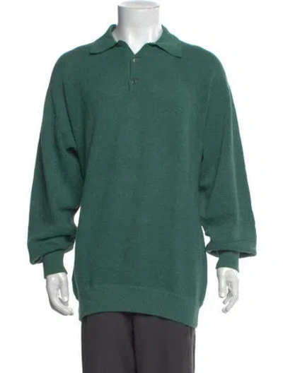 Pre-owned Paul Stuart Collar Long Sleeve Polo Sweater In Green