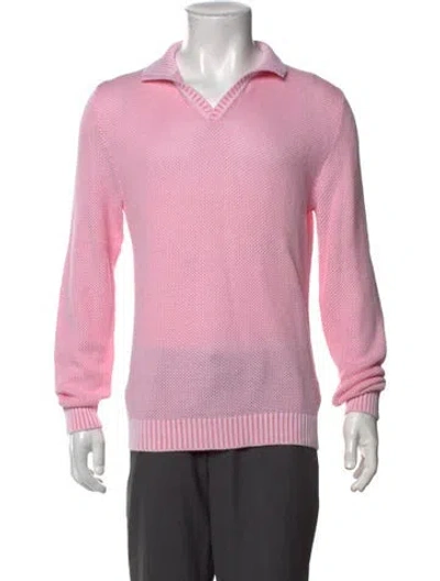 Pre-owned Paul Stuart Collar Long Sleeve Polo Sweater In Pink
