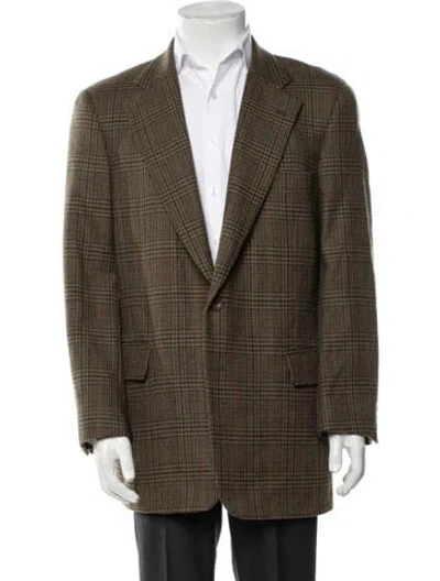 Pre-owned Paul Stuart Houndstooth Print Blazer In Brown