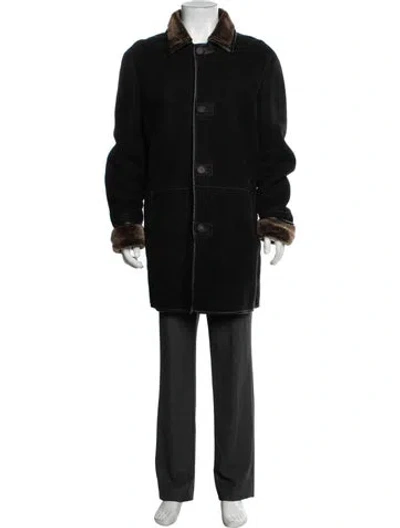Pre-owned Paul Stuart Lamb Leather Coat In Black