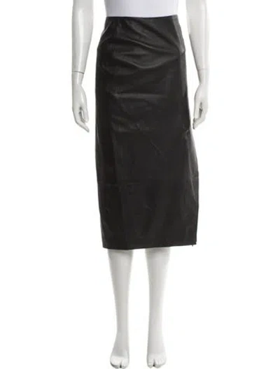 Pre-owned Paul Stuart Lamb Leather Midi Length Skirt W/ Tags In Gray