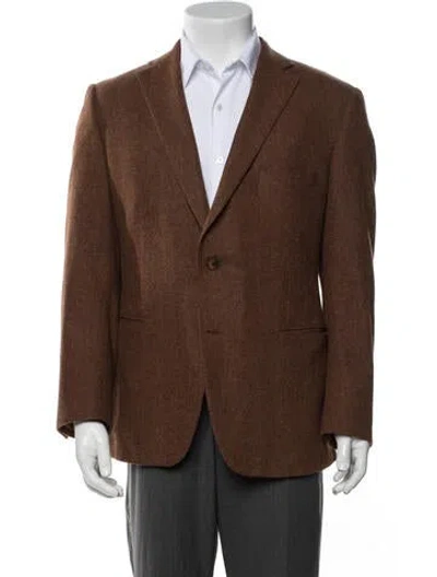 Pre-owned Paul Stuart Lambswool Blazer In Brown