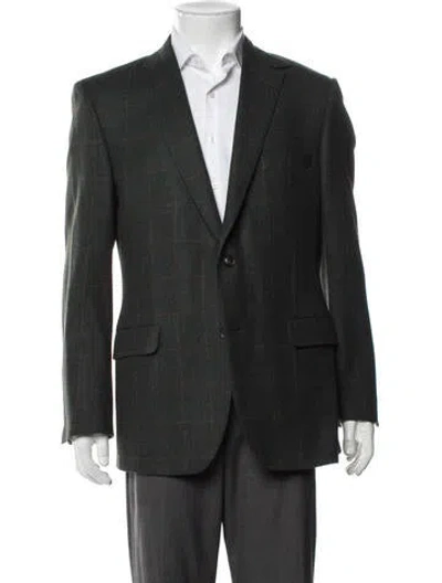 Pre-owned Paul Stuart Lambswool Plaid Print Blazer In Green
