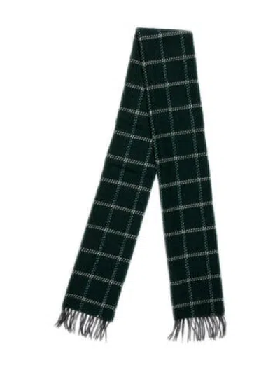 Pre-owned Paul Stuart Lambswool Plaid Print Scarf In Green