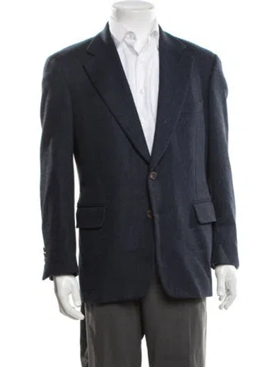 Pre-owned Paul Stuart Lambswool Tweed Pattern Blazer In Blue