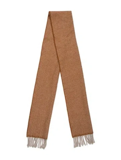 Pre-owned Paul Stuart Lambswool Tweed Pattern Scarf In Neutrals