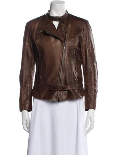 Pre-owned Paul Stuart Leather Biker Jacket In Brown