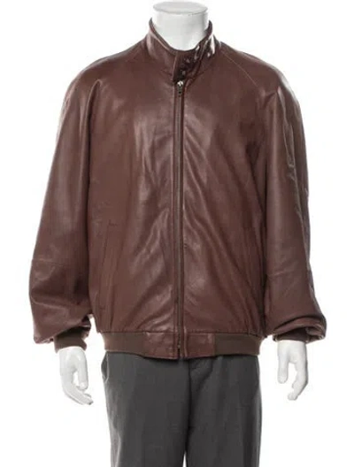 Pre-owned Paul Stuart Leather Bomber Jacket In Brown