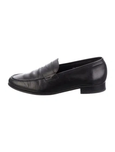 Pre-owned Paul Stuart Leather Dress Loafers In Black