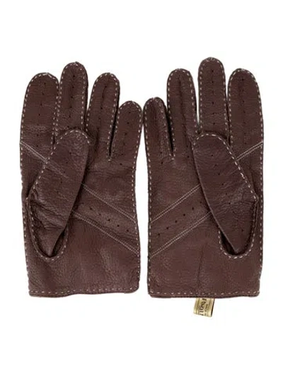 Pre-owned Paul Stuart Leather Lasercut Gloves In Brown