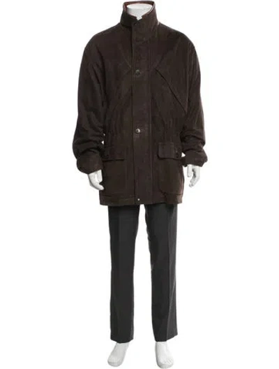 Pre-owned Paul Stuart Leather Parka In Brown