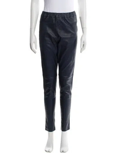 Pre-owned Paul Stuart Leather Skinny Leg Pants In Blue