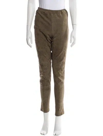 Pre-owned Paul Stuart Leather Skinny Leg Pants In Green
