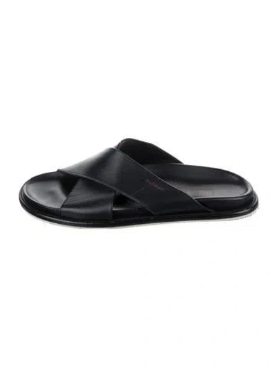 Pre-owned Paul Stuart Leather Slides In Black