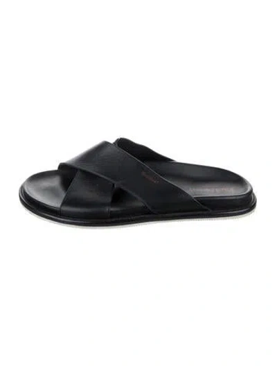 Pre-owned Paul Stuart Leather Slides In Black