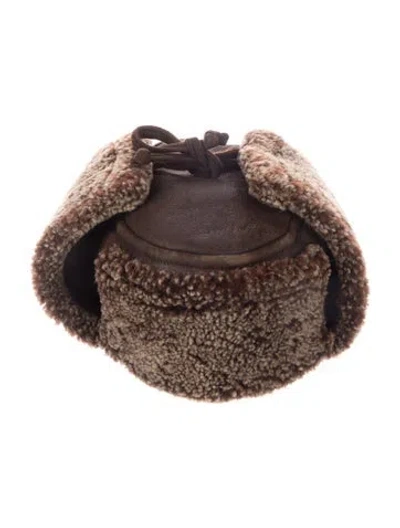 Pre-owned Paul Stuart Leather Trapper Hat In Brown