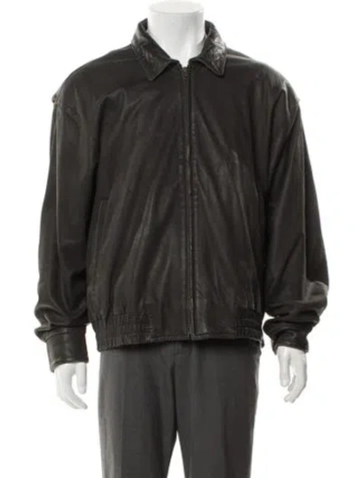 Pre-owned Paul Stuart Leather Windbreaker In Gray