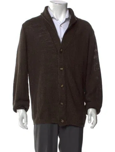 Pre-owned Paul Stuart Linen Collar Cardigan In Brown