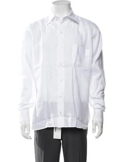 Pre-owned Paul Stuart Linen Long Sleeve Dress Shirt In White