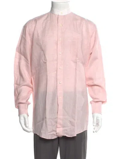 Pre-owned Paul Stuart Linen Long Sleeve Shirt In Pink
