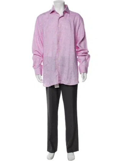 Pre-owned Paul Stuart Linen Long Sleeve Shirt In Pink
