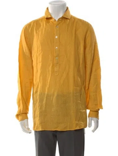 Pre-owned Paul Stuart Linen Long Sleeve Shirt In Yellow