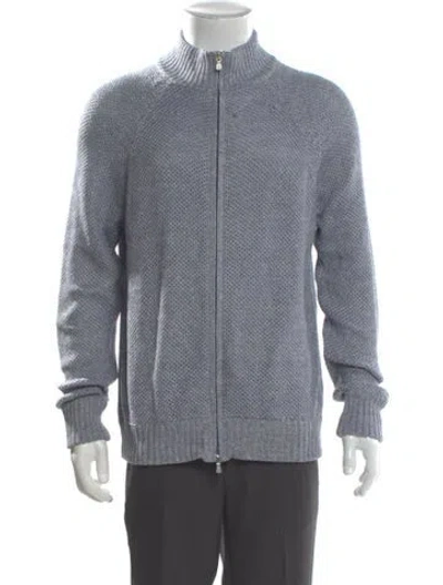 Pre-owned Paul Stuart Linen Mock Neck Cardigan In Gray