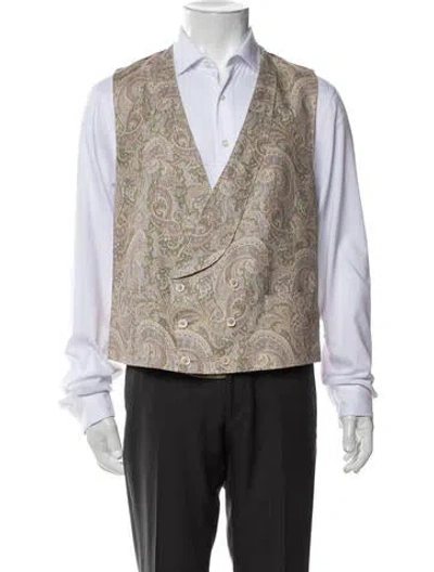 Pre-owned Paul Stuart Linen Paisley Print Suit Vest In Neutrals