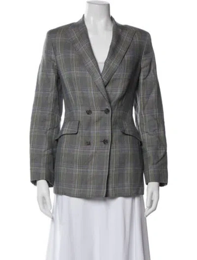 Pre-owned Paul Stuart Linen Plaid Print Blazer In Gray