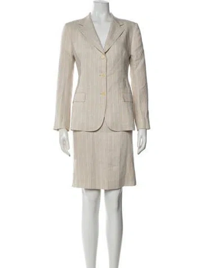 Pre-owned Paul Stuart Linen Striped Skirt Suit In Neutral
