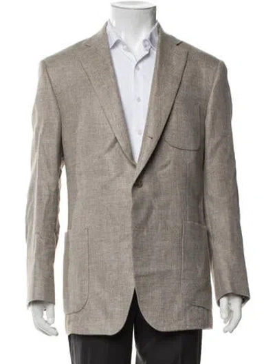 Pre-owned Paul Stuart Linen Tweed Pattern Blazer In Neutrals