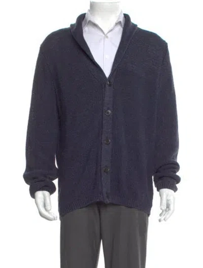 Pre-owned Paul Stuart Linen V-neck Cardigan In Blue