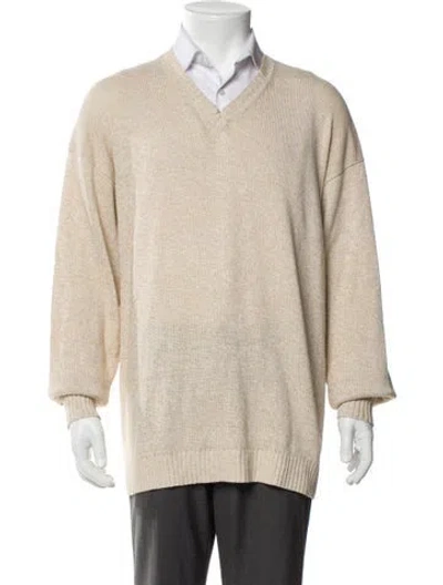 Pre-owned Paul Stuart Linen V-neck Pullover In Neutral