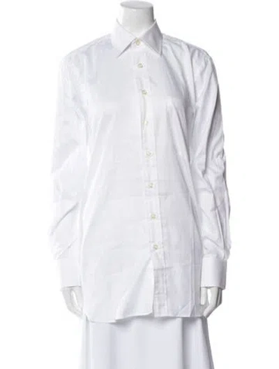 Pre-owned Paul Stuart Long Sleeve Button-up Top In White