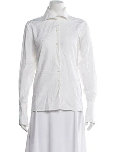 Pre-owned Paul Stuart Long Sleeve Button-up Top In White