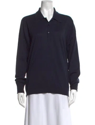 Pre-owned Paul Stuart Long Sleeve Polo In Blue